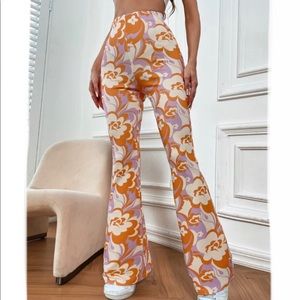 Floral Allover Print Flare Leg Pants